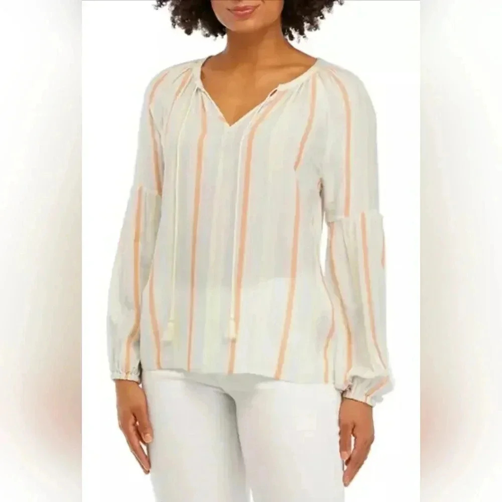 Philosophy White and Orange Striped Blouse